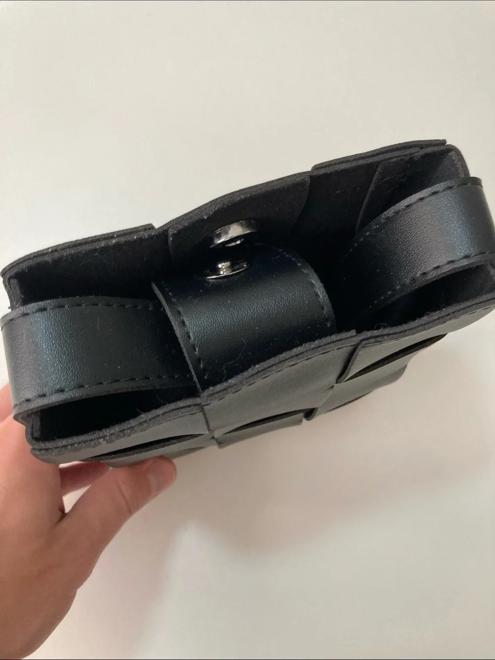 Woven Leather Men’s Belt Pouch - Black